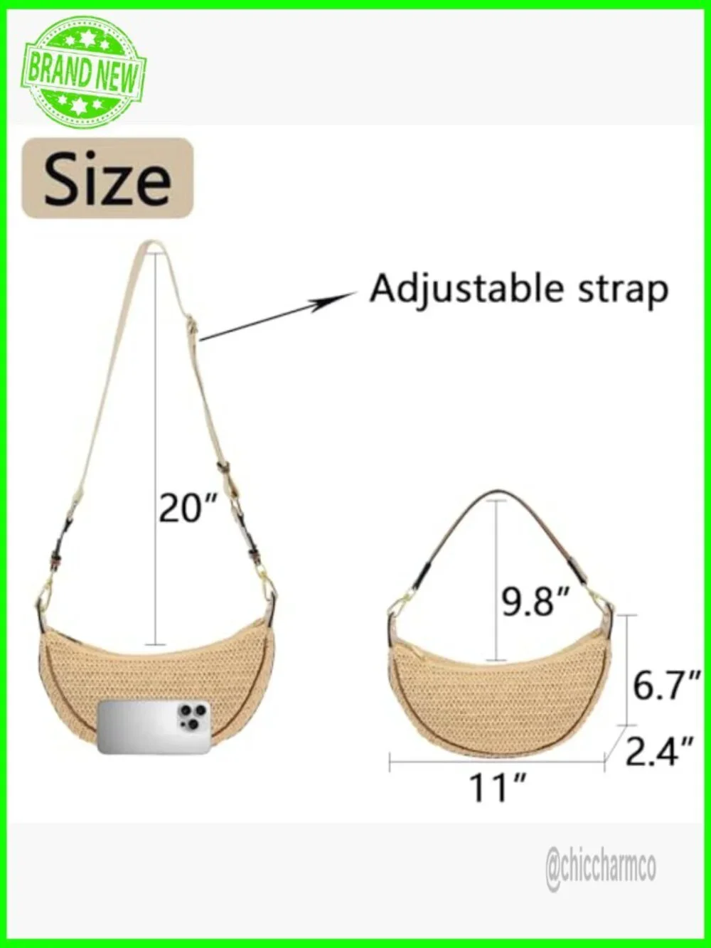 Straw Woven Crossbody Hobo Bag Adjustable Strap Summer Beach Purse